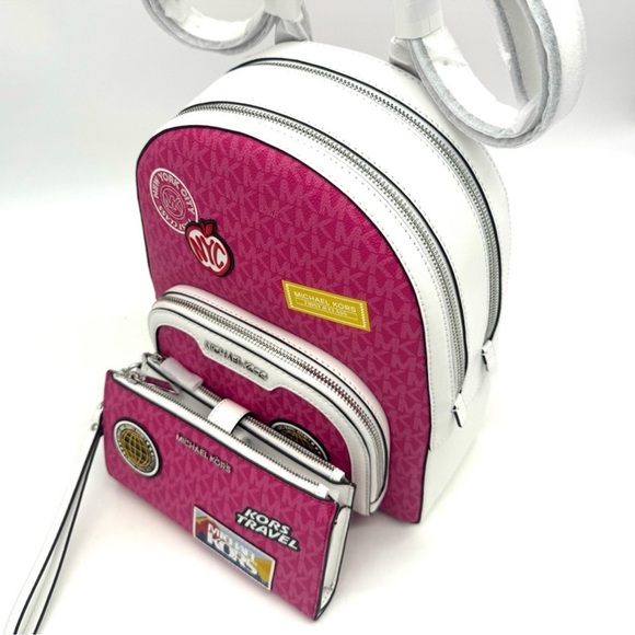 Michael Kors Md Embellished Zip Pocket Backpack & Double Zip Wallet Dragonfruit - Picture 6 of 14